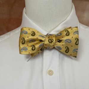 Henry Jacobson 100% silk, yellow ground/olive/blue woven bow tie